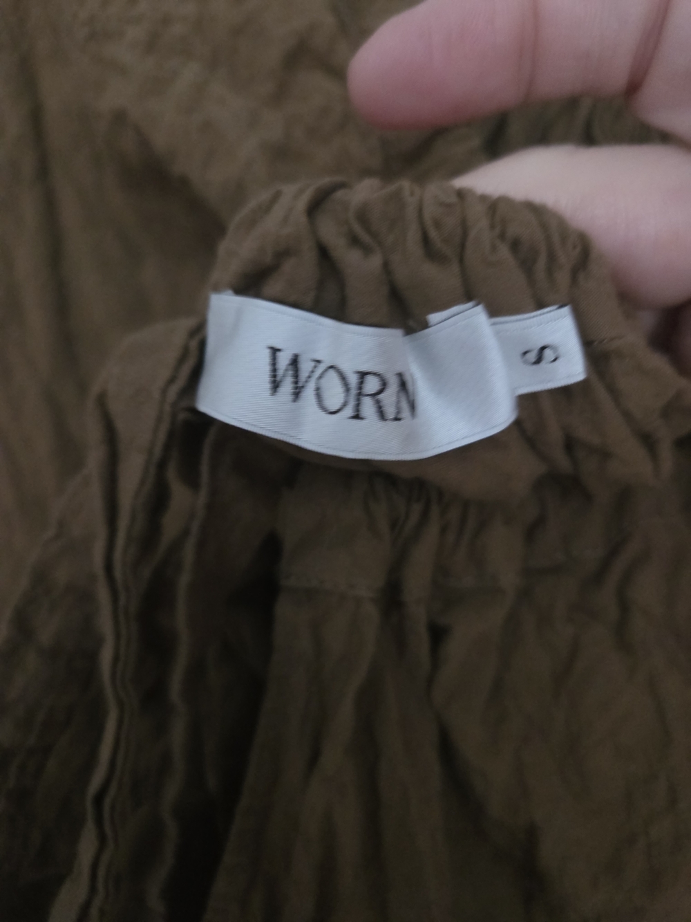 WORN Relaxed Gathered-Neck Open Back Brown Tunic - Picture 3 of 3